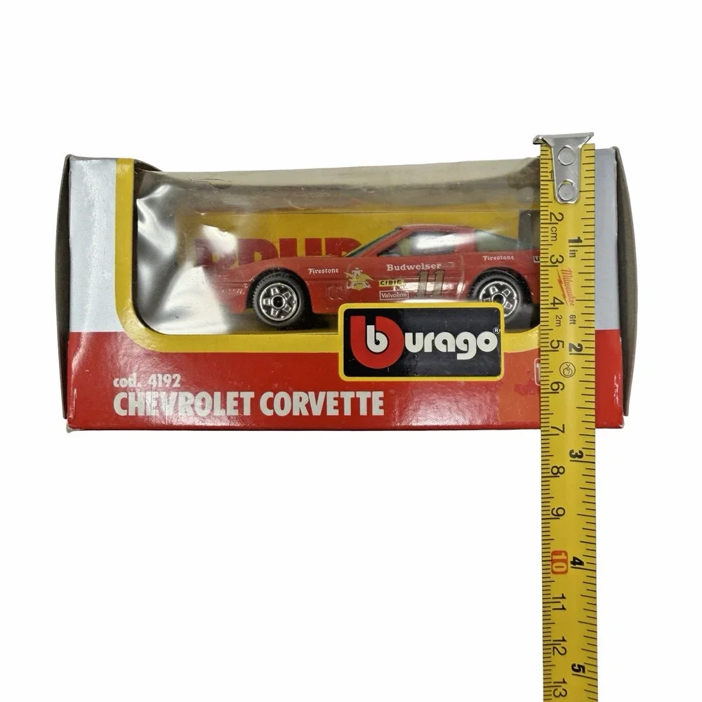 Vtg Bburago Budweiser Red Chevrolet Corvette 1/43 Scale Made in Italy New in Box
